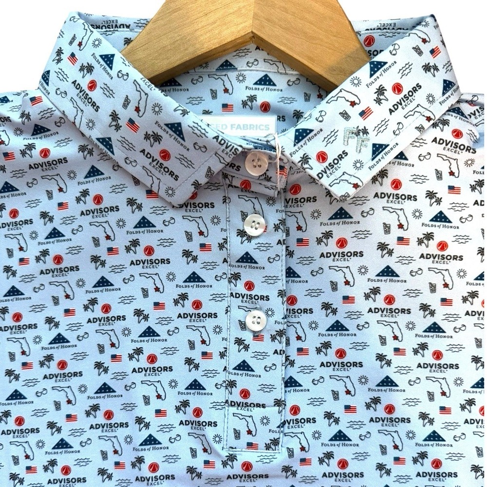 Fore Fathers Forged Fabrics Polo Shirt Womens Size L Blue Advisors Excel Florida